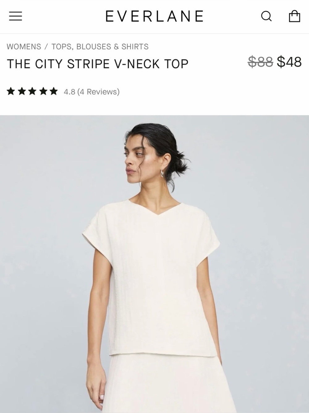Everlane The City Stripe V-Neck Top — Creamy white
